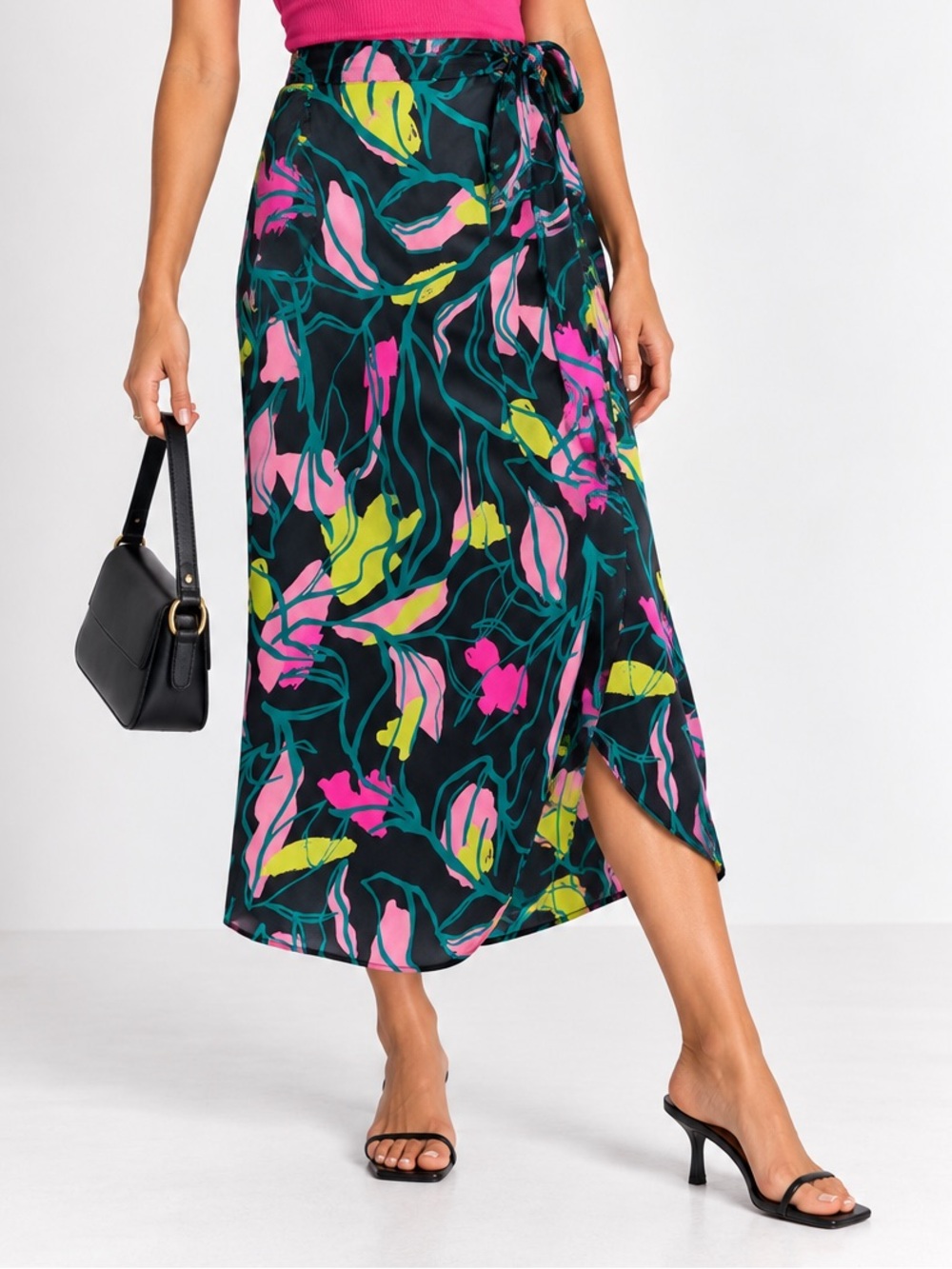 Vero Moda Black Floral Wrap Midi Skirt S Dopamine